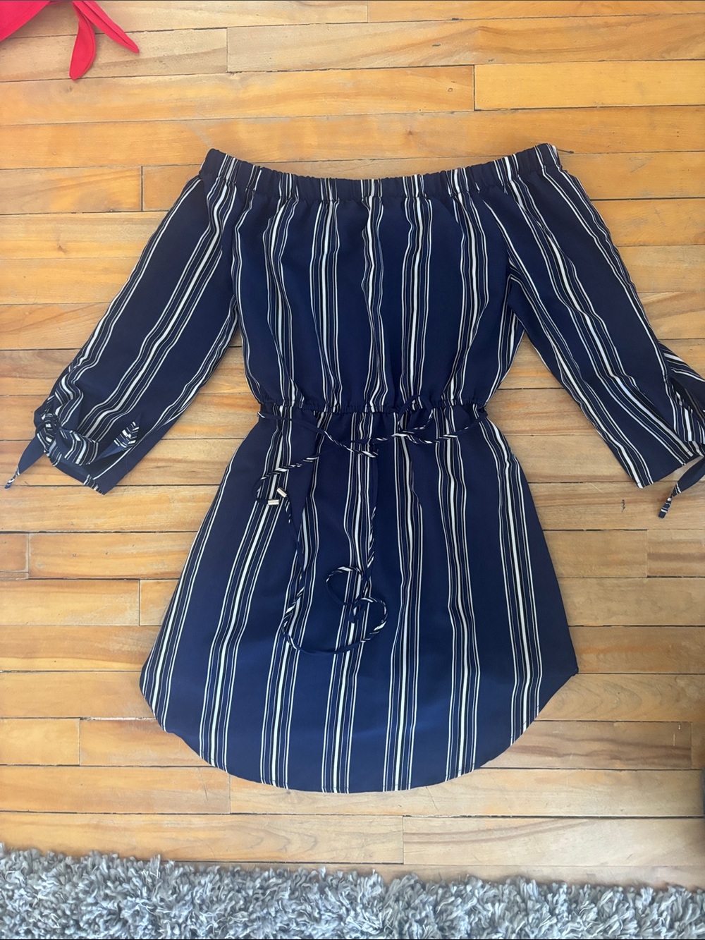 Streetwear Society Navy and White One-Shoulder Striped Dress
